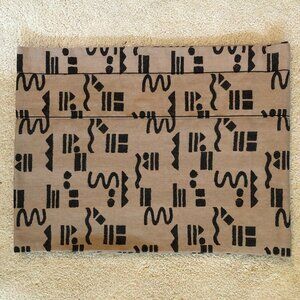 Vintage Custom Made Window Treatment Valance Abstract Print Tan + Black Sz OS